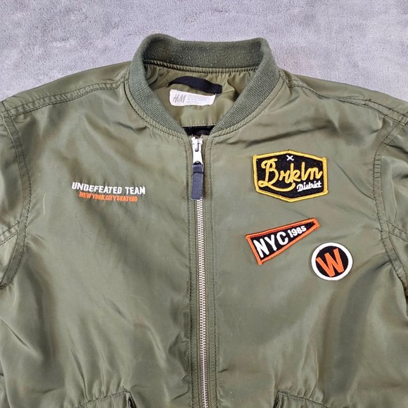 H&M Jacket Girl's 10-12Y Green Skateboard Brooklyn NYC Skaters Full Zip Patches - Picture 3 of 12